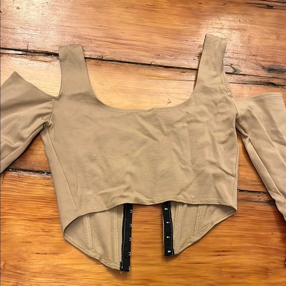 Tan Off-Shoulder Women's Corset Top - Picture 4 of 4